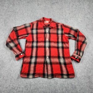 Vintage 1960s Pennys Towncraft Shadow Plaid Wool Loop Collar Shirt Size Medium